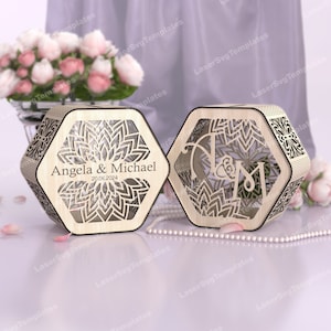 Caixa de cartão de presente de casamento floral de madeira corte a laser arquivo svg Glowforge caixa de dinheiro de casamento svg cricut padrão de caixa de cartão de presente dxf cnc modelo de vetor