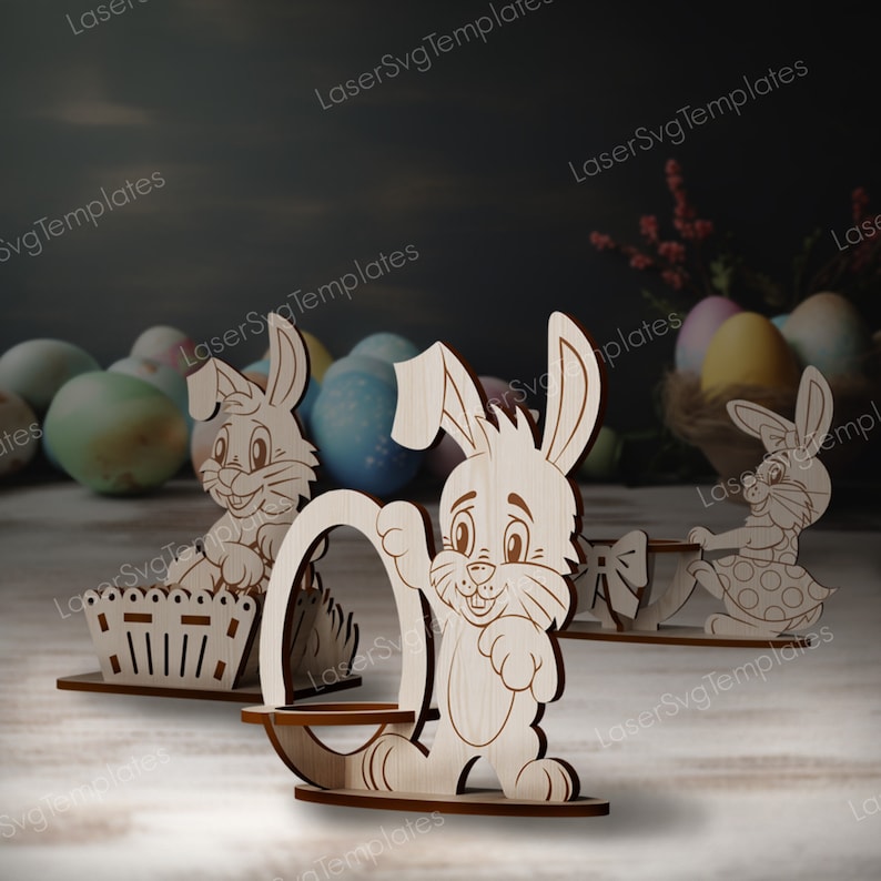 Laser cut Easter bunny egg holder svg file Glowforge egg holder stand bundle svg cricut Easter egg holder dxf cnc vector template zdjęcie 6