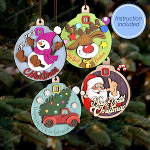 Weihnachten Weihnachtsmann Rentier Countdown-Kalender Verzierung 4 Bündel Laser-Schnitt-Svg-Datei