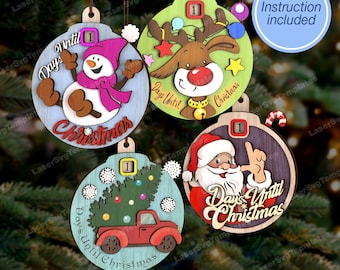 4 Christmas Countdown Ornament SVG Bundle Laser Cut Days Until Advent Hanging Decor