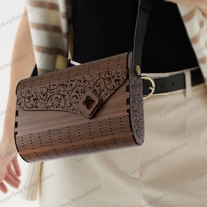 Pochette in legno tagliata al laser file svg Glowforge borsa svg cricut Pochette modello vettoriale cnc Borsa borsetta dxf download digitale