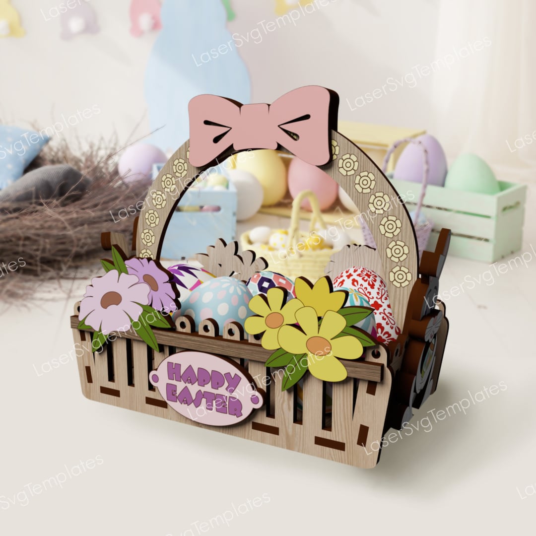 Easter Egg Gift Basket SVG Laser Cut Fence Flower Holder - Etsy