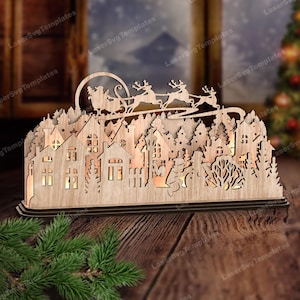 Scena di Natale Babbo Natale renna decorazione da tavolo file svg tagliato al laser Glowforge decorazione scena di Natale in legno svg composizione natalizia dxf