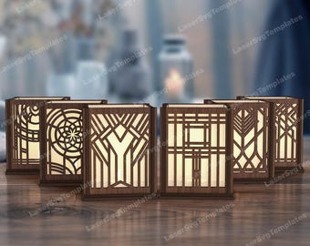 6 Modern Tealight Candle Holder SVG Laser Cut Geometric Lantern Decor