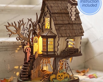 Laser Cut Halloween Pumpkin House Lantern SVG Haunted Mansion Decor
