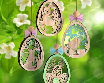 Laser cut Easter bunny egg ornaments svg file Glowforge Multilayer Easter ornaments svg Easter ornaments dxf vector Easter egg laser file