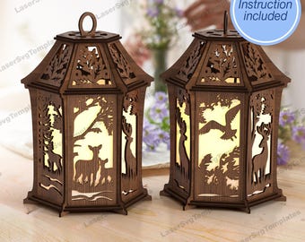 Deer Lantern Tealight Candle Holder SVG Laser Cut 3D Woodland Decor