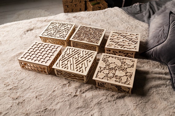 6 Decorative Box SVG Laser Cut Geometric Trinket Keepsake Jewelry Storage Decor
