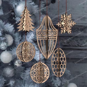 Wooden Christmas tree ball ornaments laser cut svg Glowforge Christmas bauble ornaments set of 6 tree decororation svg cricut Christmas dxf