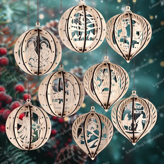 Bombka choinkowa 3D, 8 ozdób, wycinana laserowo, plik SVG, bombki