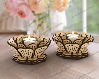 Lotus Flower Tealight Candle Holder SVG Laser Cut Lantern