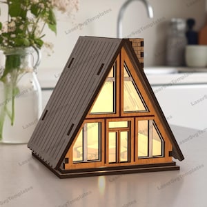 Portacandele a forma di casa tagliato al laser file SVG Lampada da lumino a forma di casa Glowforge SVG Lampada da tavolo per casa decorazione DXF vettore Lampada da casa tagliata al laser