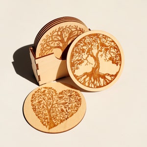 Laser gesneden bestand onderzetters set met houder svg sjabloon Glowforge onderzetters cnc vector Onderzetters set lasergraveren dxf gesneden plan Instant download
