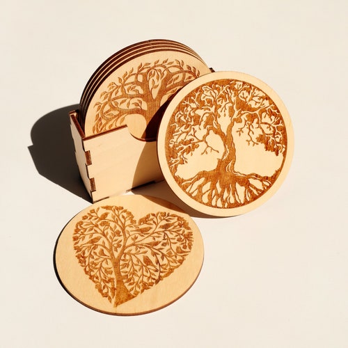 Laser Cut File Coasters Set With Holder Svg Template Etsy