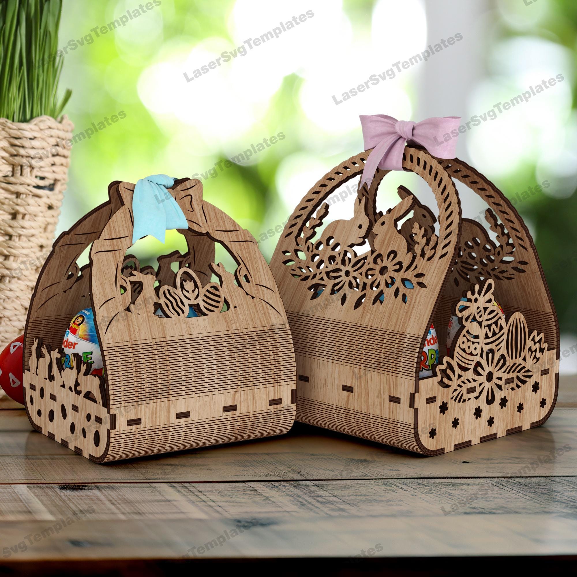 2 Easter Bunny Egg Basket Laser Cut Svg File Glowforge Easter Egg ...
