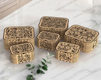 6 Jewelry Box SVG Laser Cut Floral Trinket Keepsake Wedding Decor