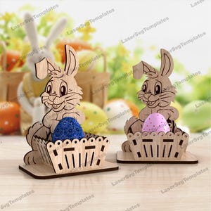 Archivo svg cortado con láser para porta huevos de conejito de Pascua Archivo svg cortado con láser para porta huevos de conejito de Glowforge Plantilla vectorial dxf para porta huevos de Pascua