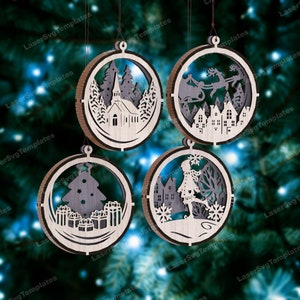 File svg di ornamenti rotondi per alberi di Natale tagliati al laser Glowforge Ornamenti per palline di Natale Decorazioni per alberi svg Modello dxf per ornamenti di Natale