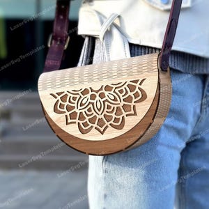 Mandala pochette sac à main découpé au laser fichier svg Glowforge sac à main svg cricut pochette cnc vecteur modèle sac à main sac à main dxf pochette fichier laser