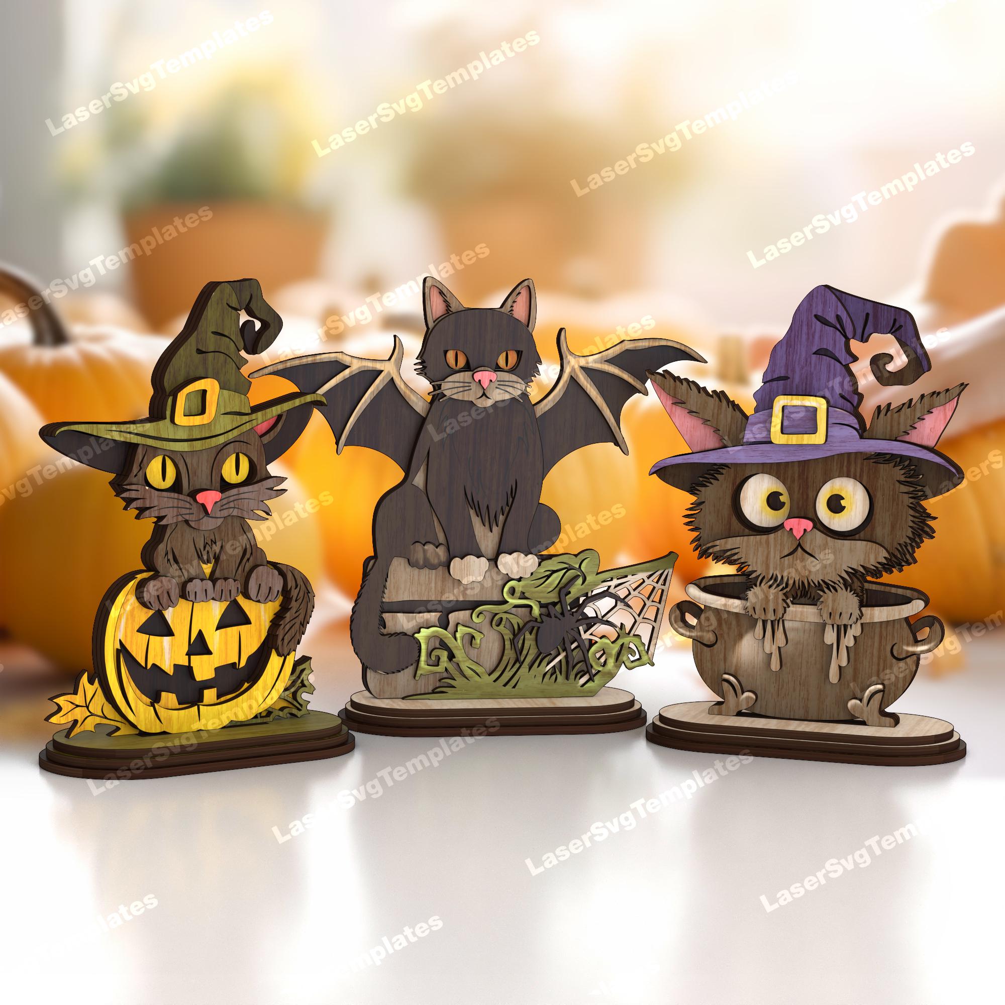 9 Halloween Figurine SVG Laser Cut Standing Ghost Witch Cat Pumpkin ...