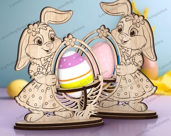 Dress Bunny Egg Holder SVG Laser Cut Easter Kinder Stand