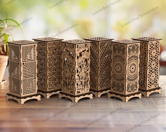 6 Modern Candle Holder SVG Laser Cut Wooden Lantern Table Decor