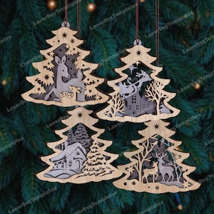 Boules de sapin de Noël multicouches découpées au laser fichier svg Glowforge boule de Noël ornement d'arbre dxf Décorations de Noël fichier laser svg