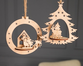 Laser cut wooden 3D Christmas ball ornament svg Glowforge christmas bauble ornaments tree decororation svg cricut Christmas dxf template