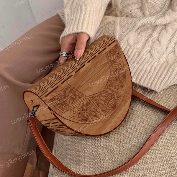 Pochette en bois découpée au laser svg Glowforge sac à main svg cricut embrayage cnc modèle vectoriel sac à main sac à main dxf téléchargement numérique