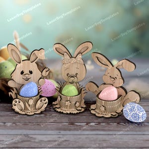 Laser cut Osterhase Ei Halter 3 Bundle svg Datei Glowforge Eierhalter Stand Bundle svg Cricut Osterei Halter dxf cnc Vektor Vorlage
