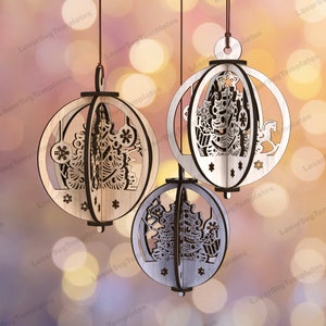 3D kerstboom ornamenten svg lasergesneden bestand Glowforge kerstbal ornamenten boom decor svg kerstboom ballen ornamenten dxf cnc
