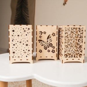 Holz Tischlampe 3 Laser geschnitten svg Vorlage Glowforge Kerzenhalter Bundle svg Cricut Vorlage Tischlampe moderne Laterne cnc Vektor Muster