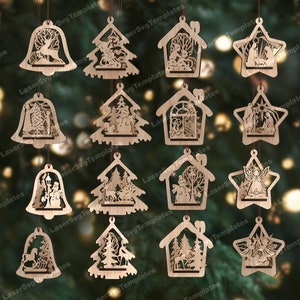 3D kerstboom bal ornamenten 16 bundel lasergesneden svg-bestand Glowforge kerstbal ornamenten svg kerstboom decor dxf cnc vector