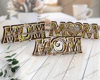 Multilayer Mom standing sign 3 bundle laser cut svg file Glowforge Mothers day laser cut file Mothers day svg Multilayer mom photo frame dxf
