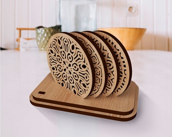 4 Mandala Coaster Holder SVG Laser Cut Round Cup Mat Housewarming Gift