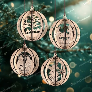 Ornamenti per albero della Natività 3D tagliati al laser file svg Glowforge Ornamenti per albero della Natività decorazioni per albero svg Ornamenti tagliati al laser per la Natività dxf cnc
