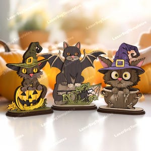 Halloween staande katten pompoen tafel decor lasergesneden svg-bestand Glowforge Halloween tafel decor bundel dxf laser sjabloon Halloween laser