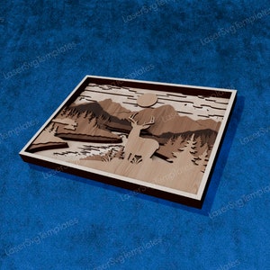 Pannello di arte della parete di montagna multistrato tagliato al laser file in formato svg Glowforge 3D multi strato parete in legno arte mandala montagna cervo dxf taglio piano cnc patern