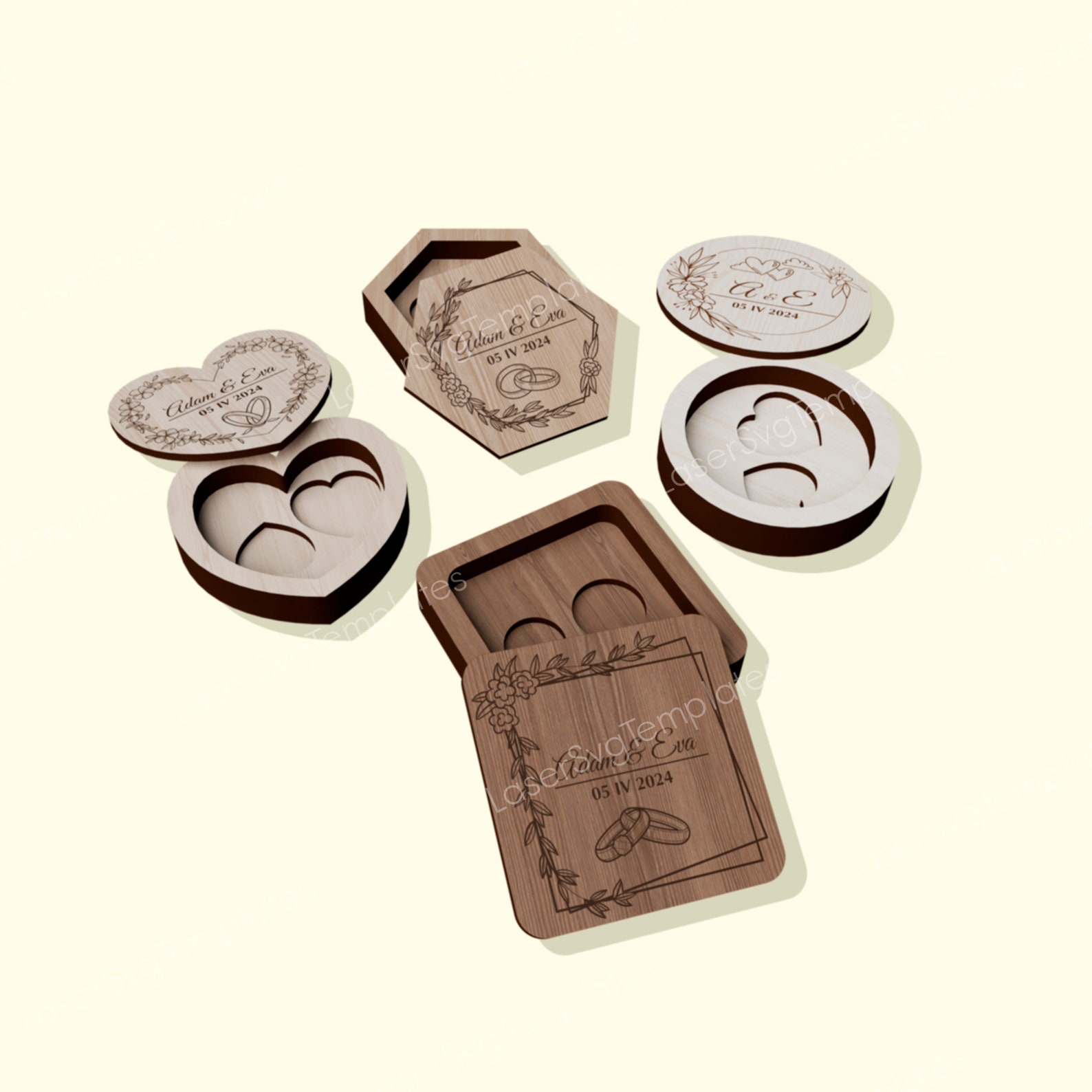 Laser Cut Decorative Ring Box Set Svg Template Glowforge Wedding Ring ...