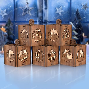Nativity tree light ornaments 5 bundle laser cut svg file Glowforge Nativity lantern cnc vector pattern Nativtiy Christmas lamp laser dxf