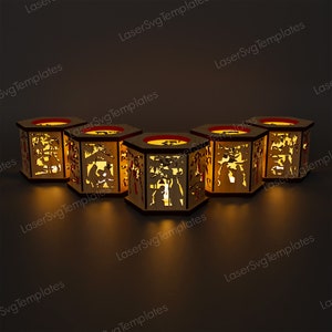 Weihnachtskrippe Kerzenhalter SVG Laser geschnitten Datei Glowforge Weihnachten Tischlampe SVG Weihnachtslaterne Vektor dxf CNC Patern