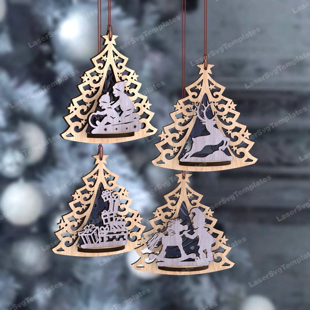 4 Reindeer Tree Ornament SVG Laser Cut Multilayer Christmas Gift Decor ...