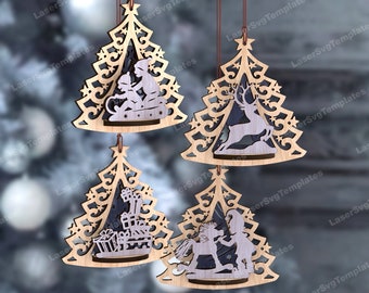 4 Reindeer Tree Ornament SVG Laser Cut Multilayer Christmas Gift Decor