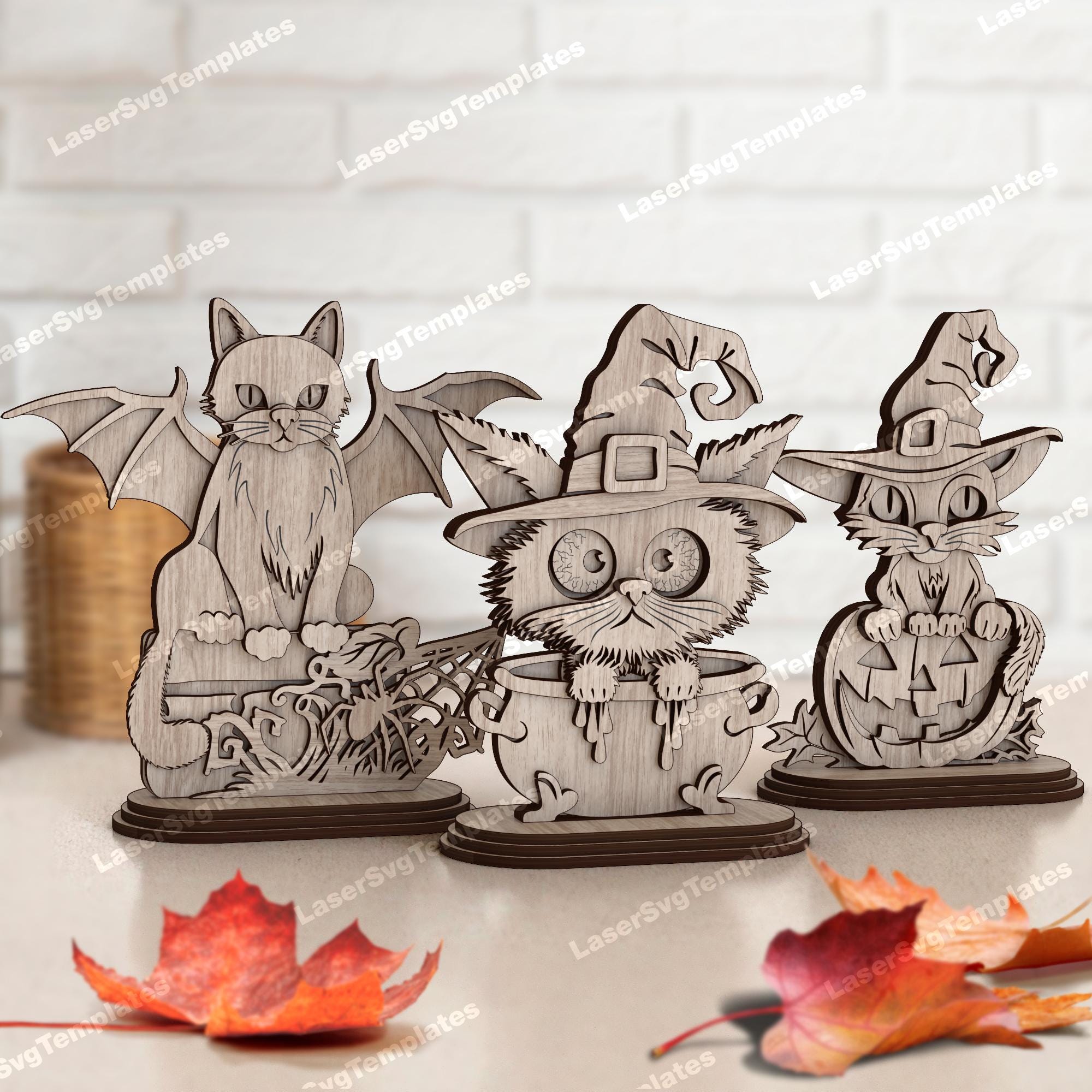 9 Halloween Figurine SVG Laser Cut Standing Ghost Witch Cat Pumpkin ...