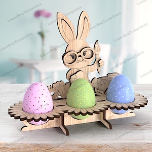 Archivo svg cortado con láser para porta huevos de conejito de Pascua Soporte para múltiples huevos Glowforge svg Plantilla vectorial cnc para porta huevos de Pascua dxf