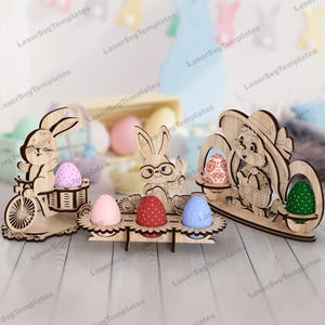 Fichier svg 3 paquets de porte-oeufs lapin de Pâques découpé au laser Glowforge support de porte-oeufs svg cricut modèle vectoriel de porte-oeufs de Pâques dxf cnc