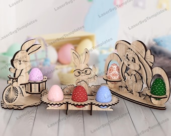 3 Easter Egg Holder SVG Laser Cut Bunny Stand Table Decor