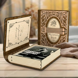 Scatola regalo in legno con file svg tagliato al laser Glowforge scatola decorativa per libri modello vettoriale cnc svg cricut Box dxf piano di taglio download digitale