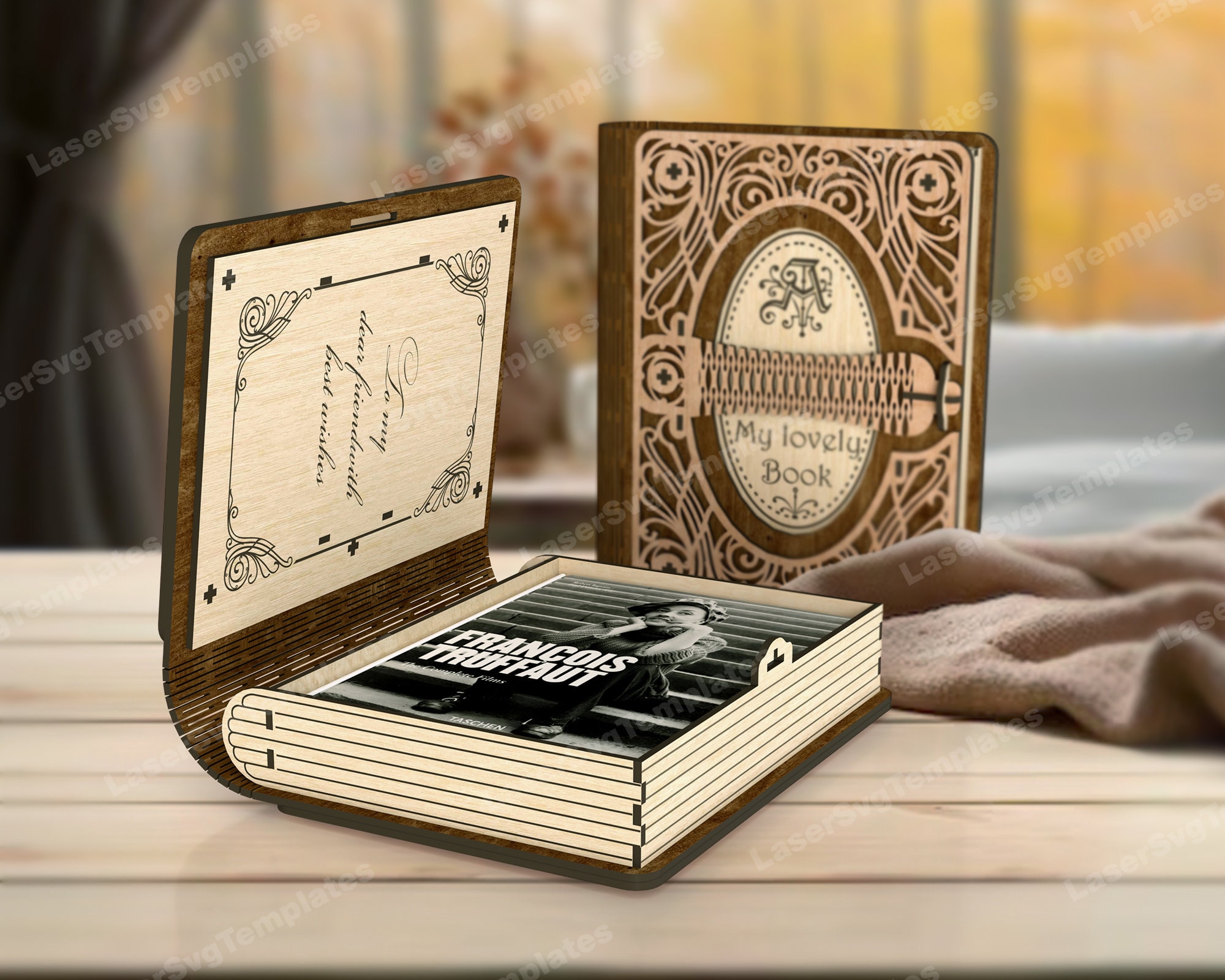Wooden gift book box laser cut svg file Glowforge decorative book box cnc vector template svg cricut Box dxf cut plan digital download