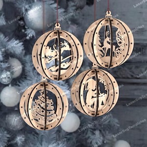 3D kerstboom ronde bal ornamenten lasergesneden svg-bestand Glowforge kerstbal ornamenten boom decor svg kerstversieringen dxf cnc
